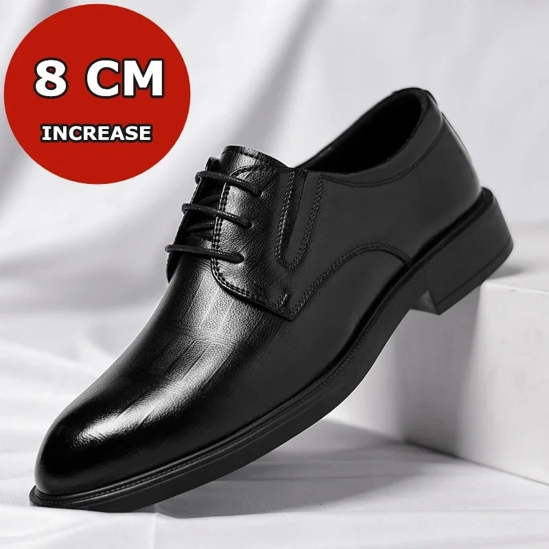 

3/6/8 CM Elevator Shoes Men Dress Shoes Black Soft Leather Men Heighten Formal Shoes Casual Business Men Oxfords Suit Shoes