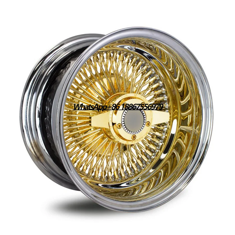 

13x5.5 15 Inch Steel Wire Wheels Standard Straight Lace Gold Center 100 Spokes Wire Rims