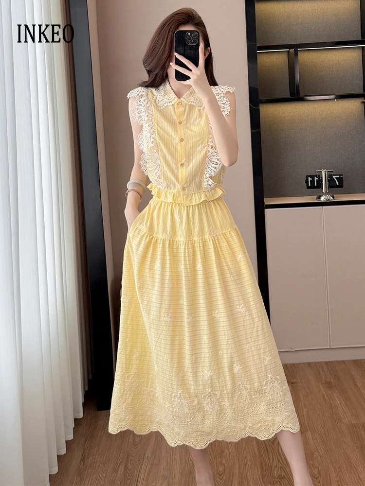 Embroidery Yellow - Vintage 2 Parça set kadın Dantel
