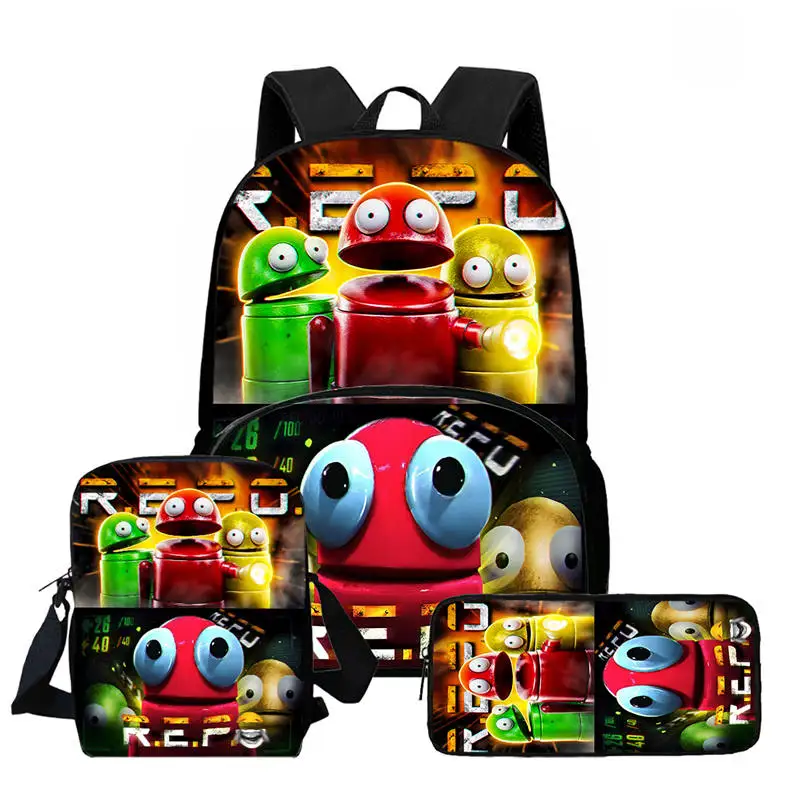 3-teiliges Set mit modischen R.E.P.O-Schultaschen für Studenten, Federmäppchen, Rucksäcken für Jungen und Mädchen, Umhängetaschen, Cartoon-Rücken für Kinder
