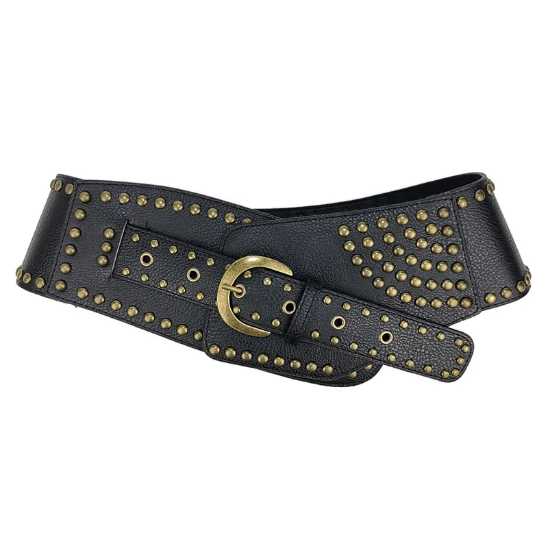 Y2K Rivet Ring Belt Vintage Punk Style Crop Belts Women Fashion Hollow Out Decorative Concave-shaped Belt Streetwear