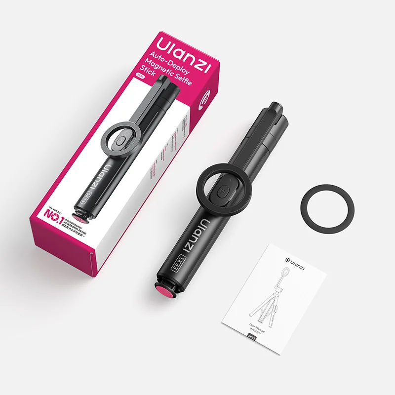 Ulanzi SK33: automatisch uitschuifbare magnetische selfie-stick met dubbele magnetische bevestiging, handzame statief voor groepsfoto's, vloggen en reisfotografie.