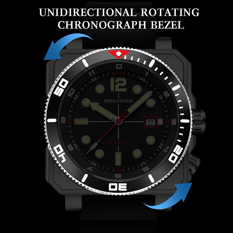 FEELNEVER Automatic Watches for Men Fashion Business Silicone Waterproof Men's Mechanical Wristwatch Sapphire Diver Watch Men view 3