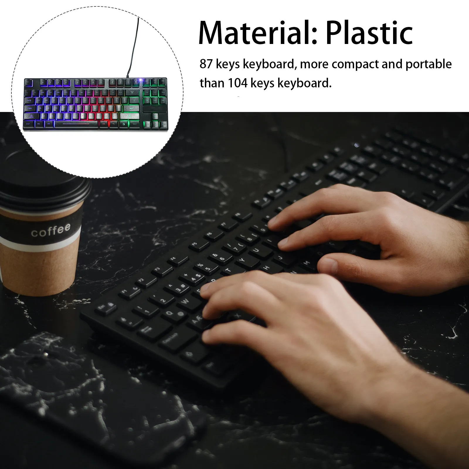 87-Key Rgb Illuminated Gaming Keyboard USB Wired Waterproof Keyboard for Pc Laptop 12 Function Keys 19 Anti-Conflict Keys