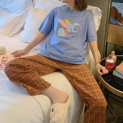 Summer Ladies Two-Piece Pajamas Women Trousers Short-Sleeved Girls New Large Size Pajamas Cute Thin Loose Suit