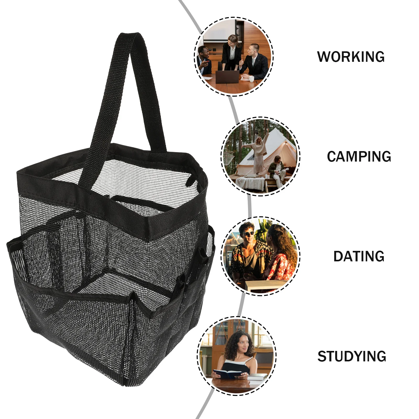 

Mesh Hanging Bathroom Shower Bag Portable Organizer Handheld Tote Large Capacity Quick Dry Mesh Tote Bag Travel Storage Pouch
