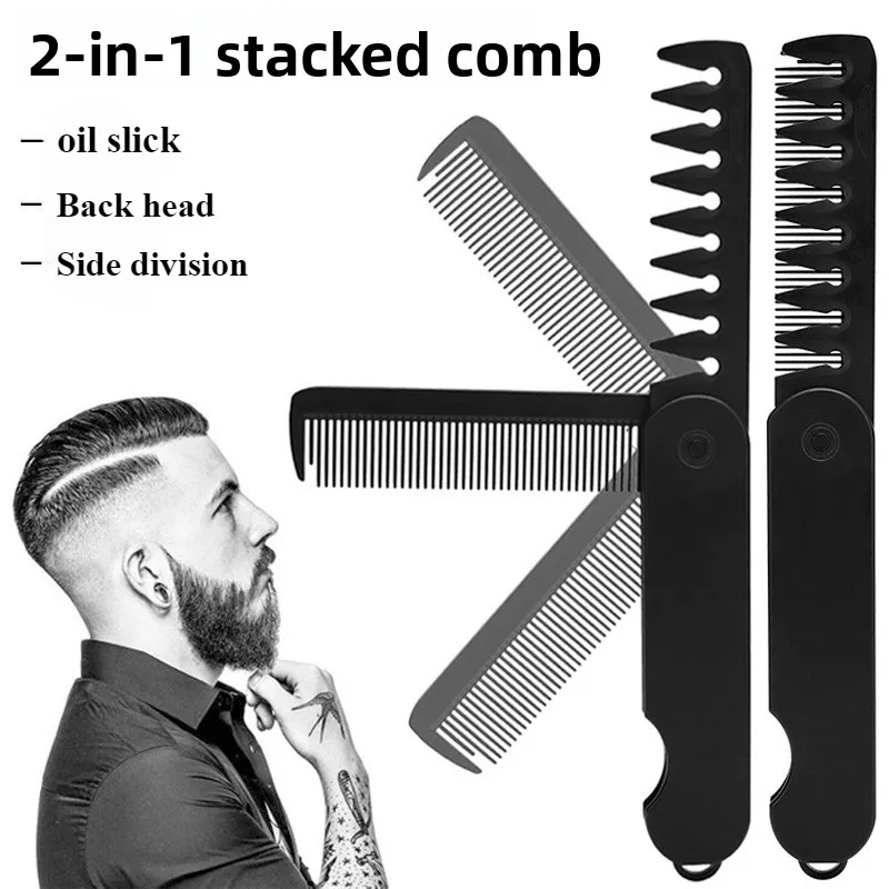 

Multifunctional Folding Plastic Comb Traveling Beard Comb Black 2 in 1 Double Tooth Beard Comb for Women Hair and Men Beard Care