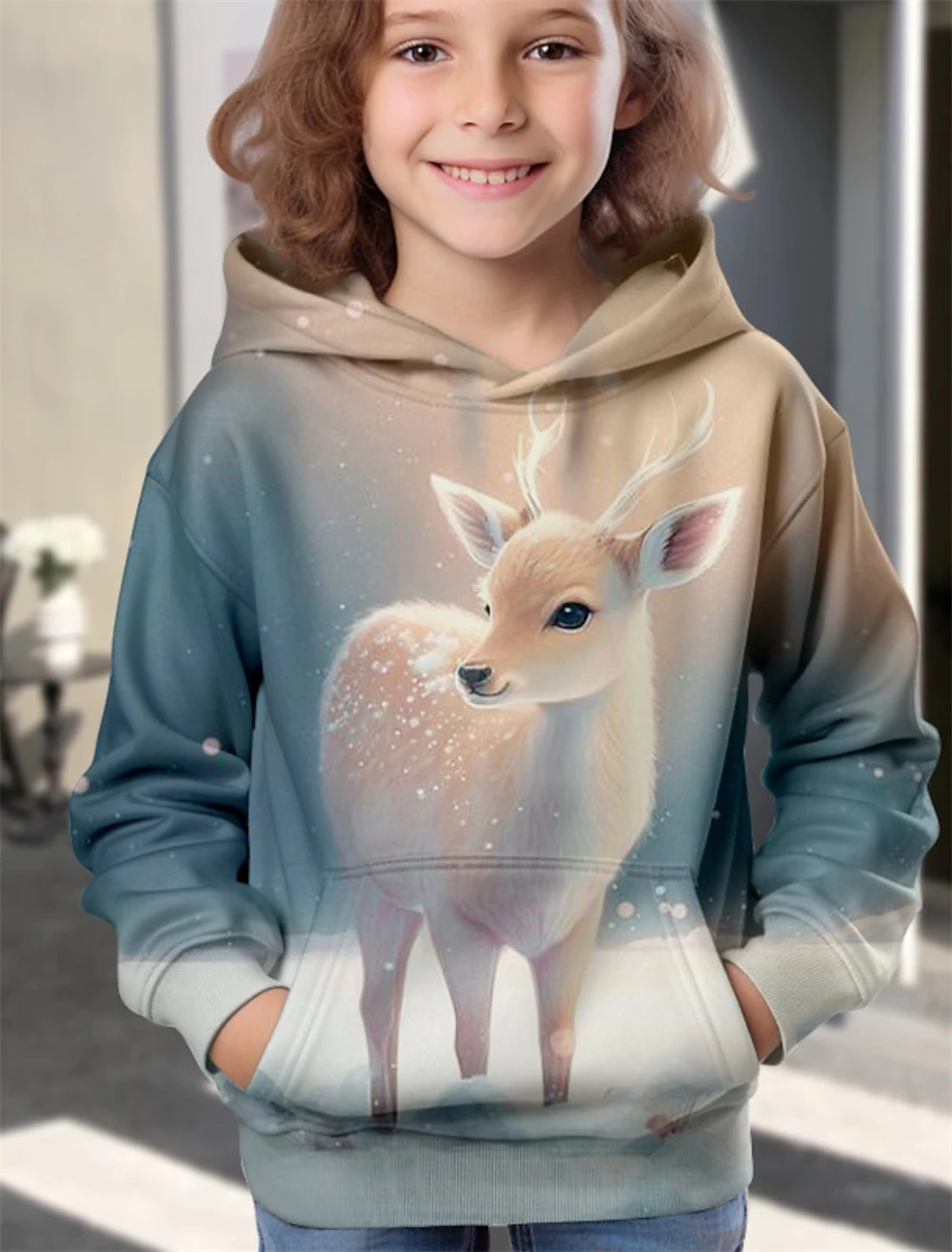 kawaii Hoodie Animal Deer 3D Print Streetwear Boys Girls Sweatshirt Oversized Unisex Hoodies Kids Hooded Pullovers Tops Clothing