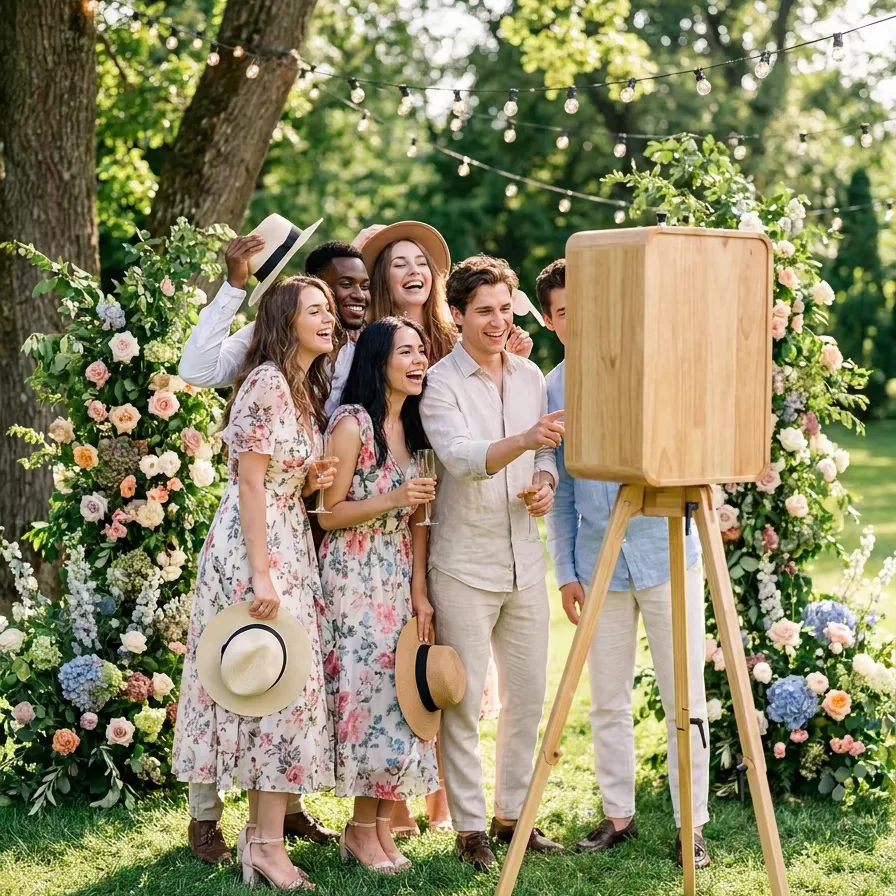 Vintage Wood Photo Booth Station Portable Selfie Machine For Birthday Wedding Party Event Interactive Kiosk