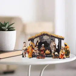Resin Handpainted Nativity Figurine Nativity Scene Statue Set Religious Worship Home Decor