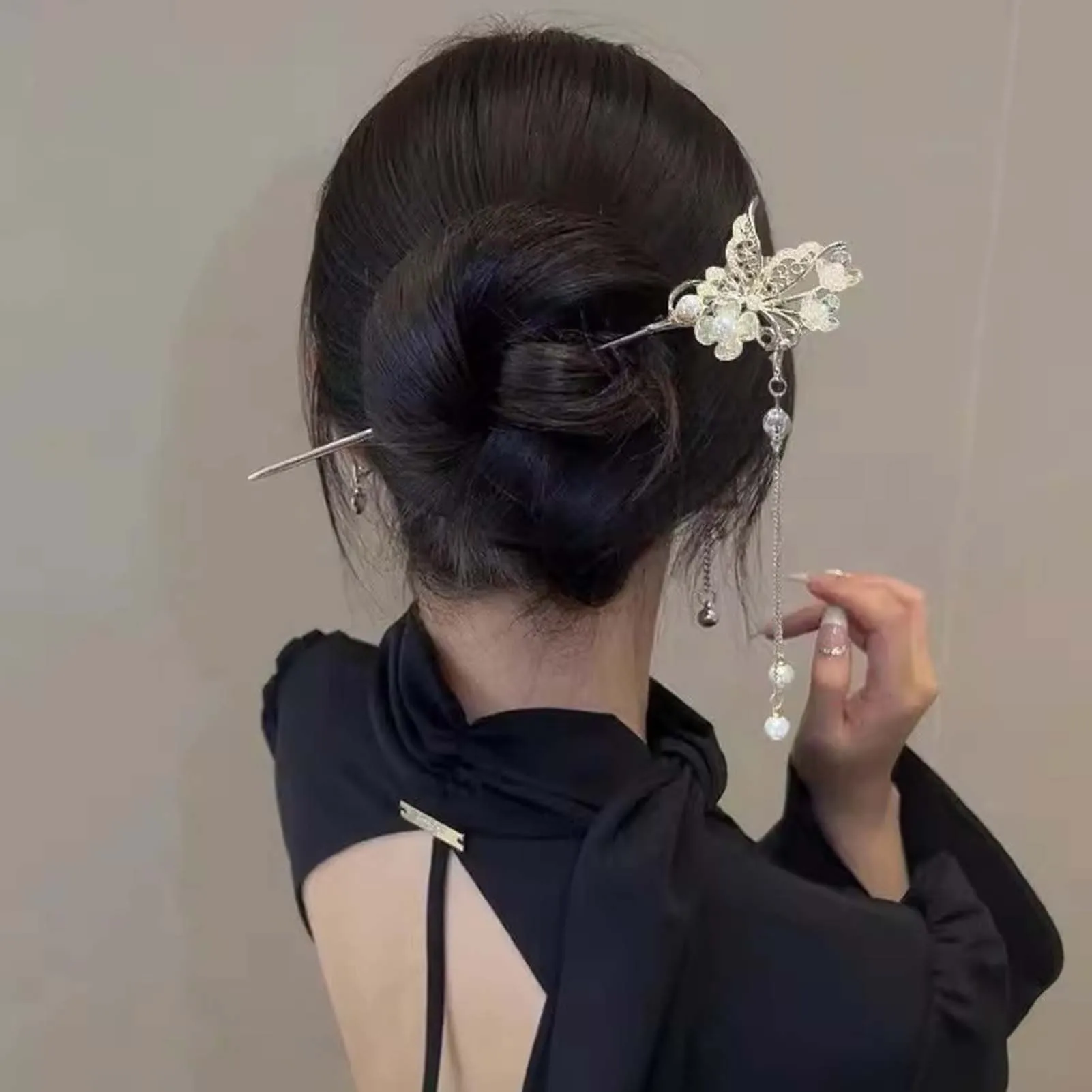 Classic Hair Stick Peach-blossomhair Chopsticks Gold Plated Prong Updo Chignon Hairpin For Women Chinese Hanfu Hair Accessories