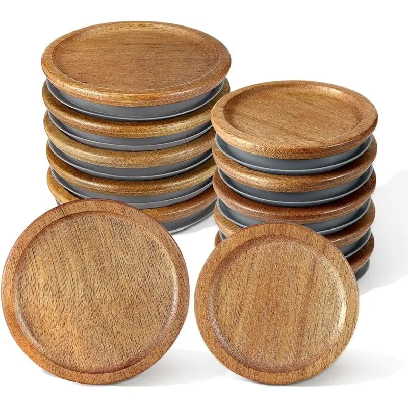J1UL1N Storage Mason Jar Lids In Wood, Reusable Covers For Regular & Wide Mouth Mason Canning Jars