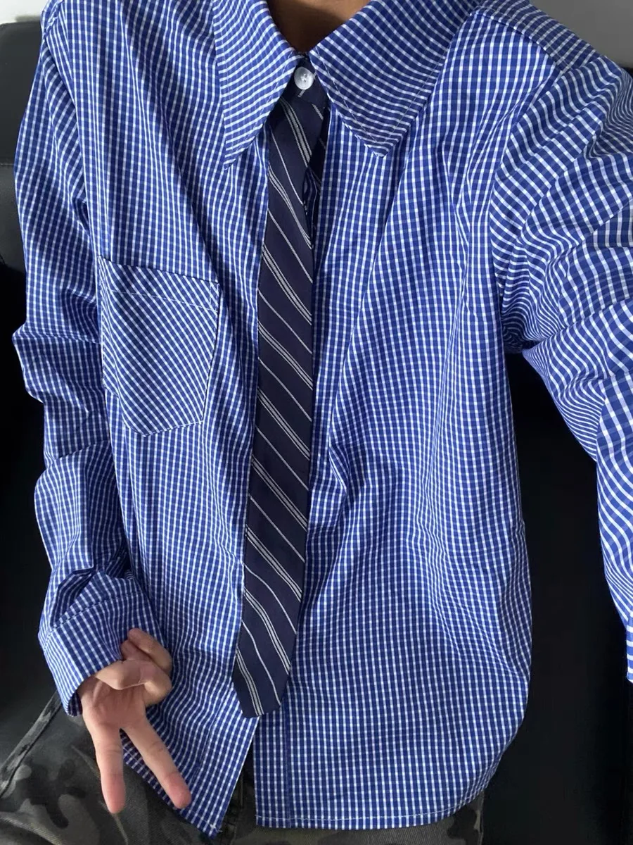 

Blue Plaid irt Men's Sle American Cleanfit Jaet Autumn Spring High Sensation Cool Haome Long Sve Button up irt