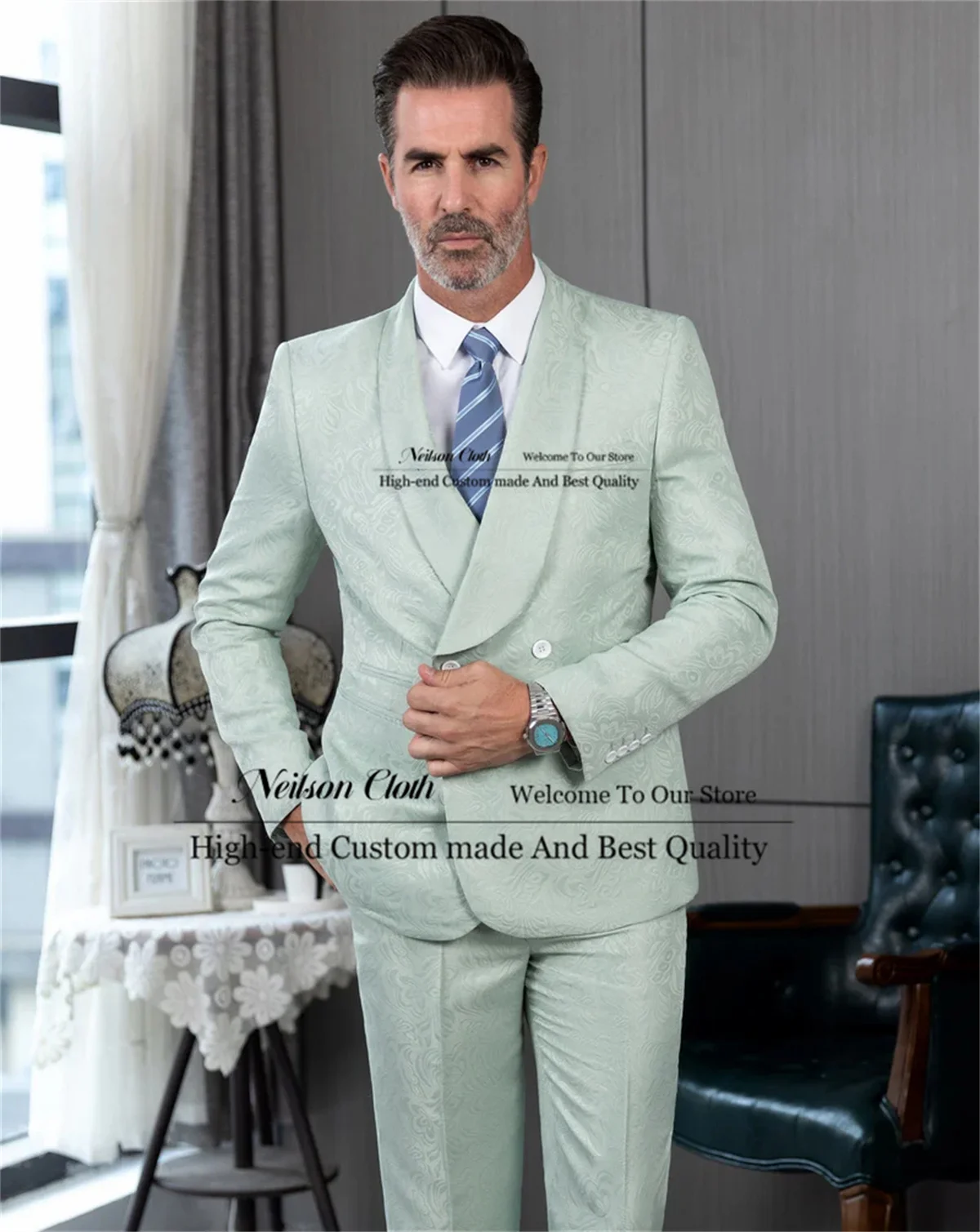 

Formal Butterfly Male Prom Blazers 2 Pcs Sets Shawl Lapel Groom Wedding Tuxedos Customized Double Breasted Costume Homme