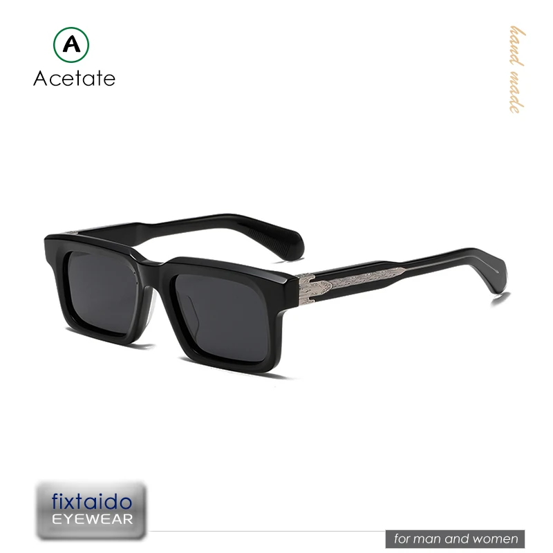 JACQUES design acetate square sunglasses | CR39 lenses | 100% UV protection | Embossed temple black sunglasses for men| JMM302LX