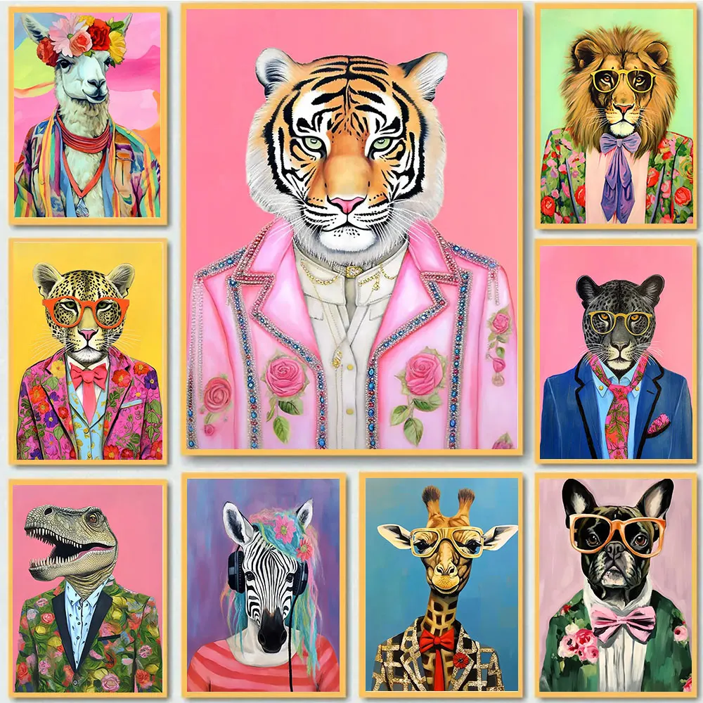 

Abstract Fashion Animal Tigers Giraffe Funny Poster Print Club Wall Art Canvas Zebra Illustrated Living Home Painting Home Decor