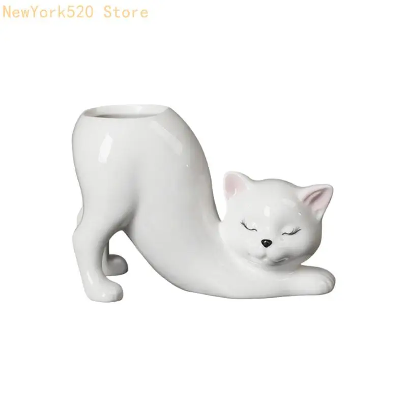 Ceramic Fleshy Plant Pot Kitten Planter Plant Flowerpot Ornament for Fleshy N84C