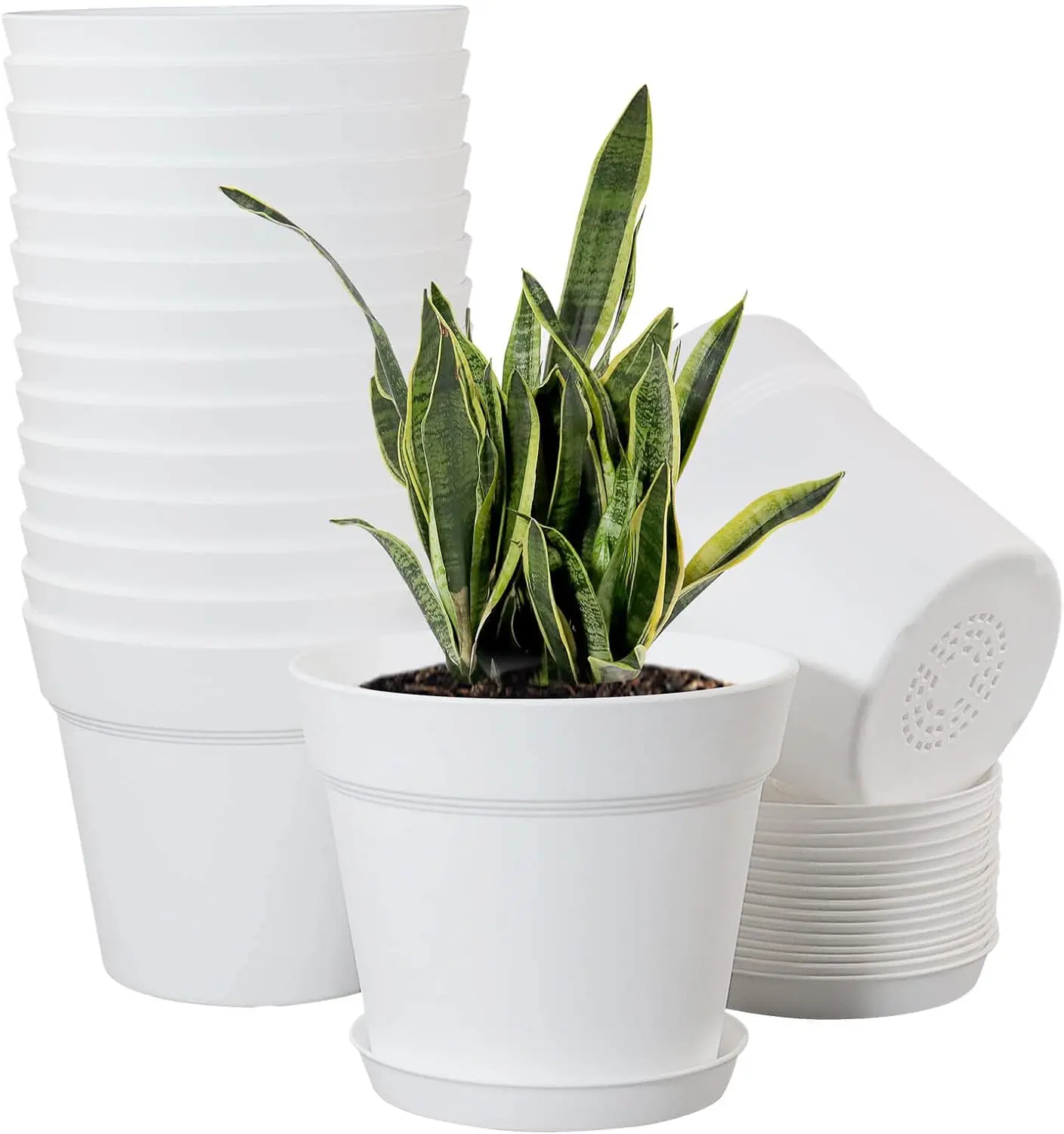 

16 Pack 6 inch Plastic Planters for Indoor Flower Pots, Heavy Duty and Stylish 6 Inch Plant Pots for Indoor Plants with