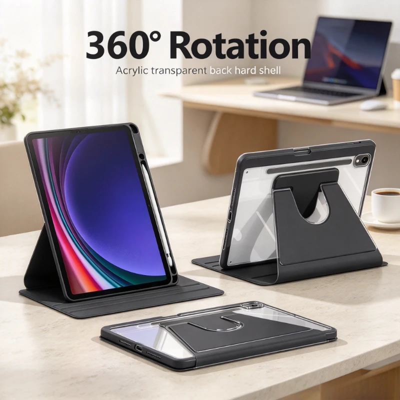 360° Rotating Case for Samsung Galaxy Tab S9 S10 FE Lite 10.9'' 11'' 2025 Swiveling Stand Clear Back Cover Shock-absorbing Shell