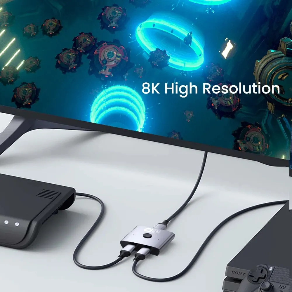 8K Bi-Directional HDMI 2.1 Switch Splitter 2 in 1 Out Ultra HD 4K@120Hz 8K@60Hz 48Gbps Aluminum HDMI Hub for PS5 Xbox
