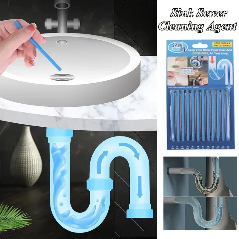 12/set Solid Sani Sticks Oil Decontamination Kitchen Toilet Bathtub Drain Cleaner Sewer Pipe Eliminate Odor Clog Cleaning Rod