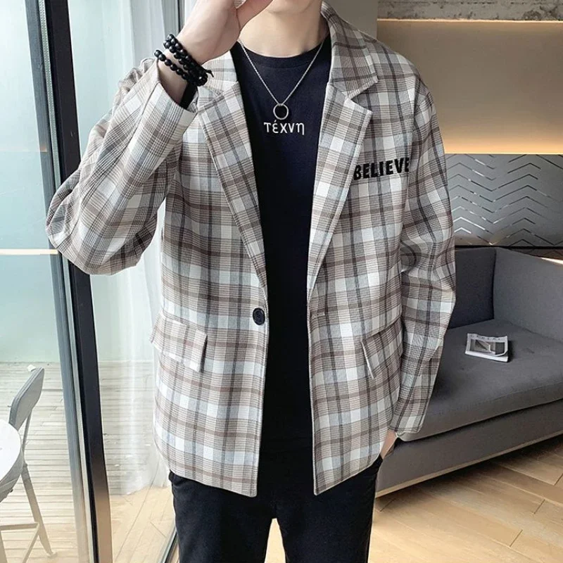 Plaid Man Suits and Blazers Yellow Striped Jacket for Men Coats Classic High Quality Simple Breasted Original Menswear Vintage