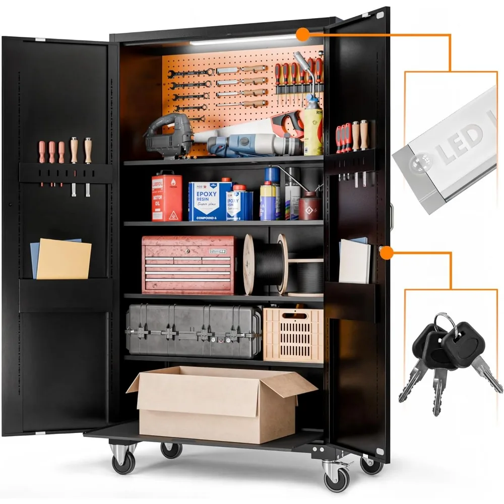 

Heavy-Duty Extra-Spacious Metal Storage Cabinet with Wheels | Rolling Locking Garage Storage Cabinet with Doors, Sliding Shelf,