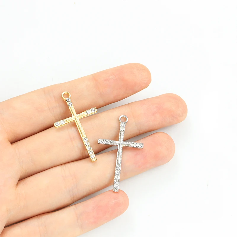 10pcs Fashion Cross Crystals Metal Charms Jesus Crucifix Rhinestones Alloy Pendants for DIY Religion Gothic Punk Jewellry Making