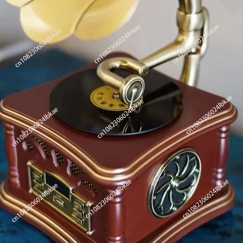 Retro Phonograph Living Room European Solid Wood Decoration Vinyl Record Player Creative Bluetooth Small Speaker 1 piece