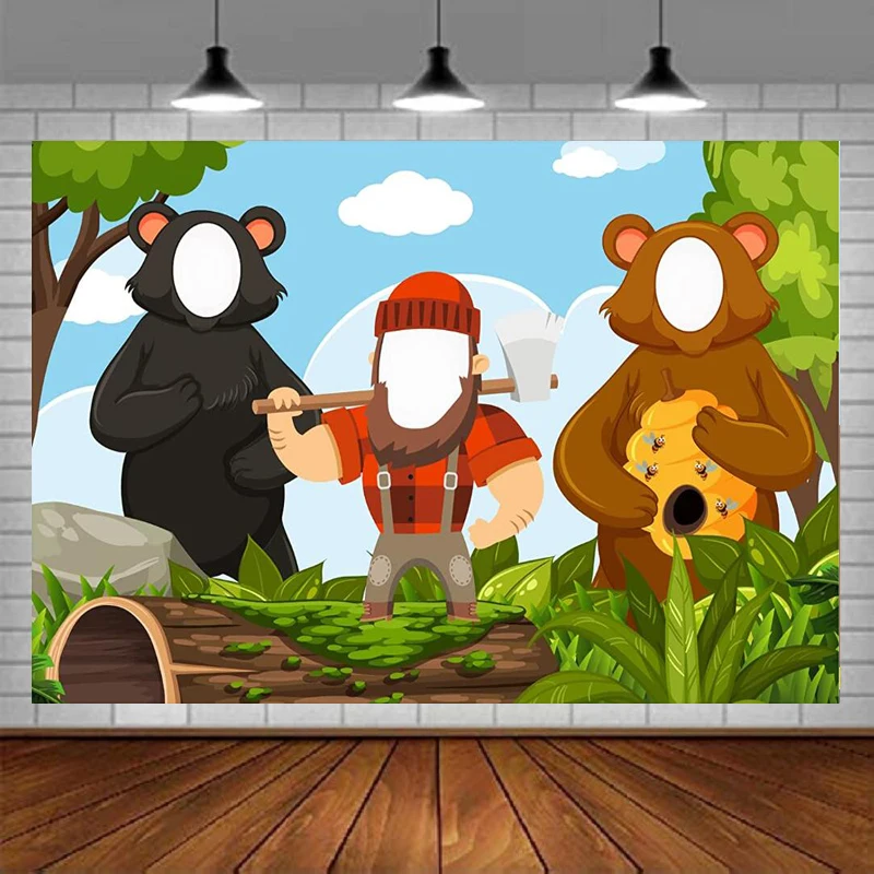 Large Bear Face Pretend Play Game Photo Booth Props Backdrop Jungle Animal Theme Decor For Safari Birthday Party Background