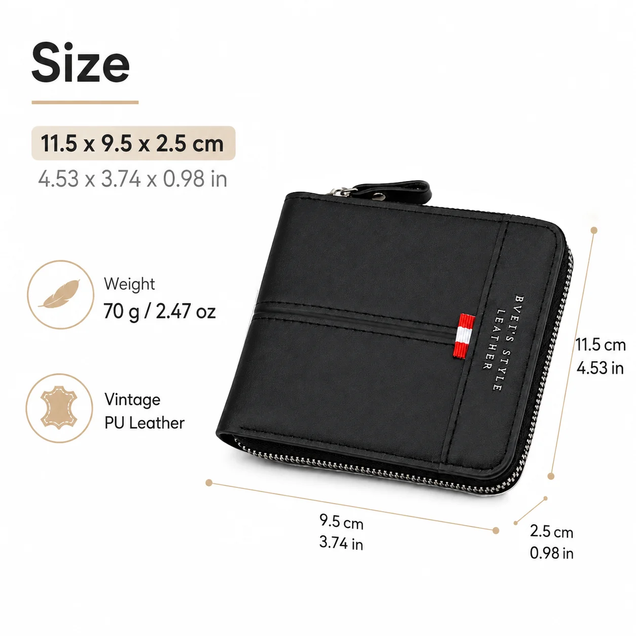 Retro Frosted PU Leather Wallet for Men Large Capacity Zip Around Multi ID Credict Card Holder Case Casual Short Purse Daily Use
