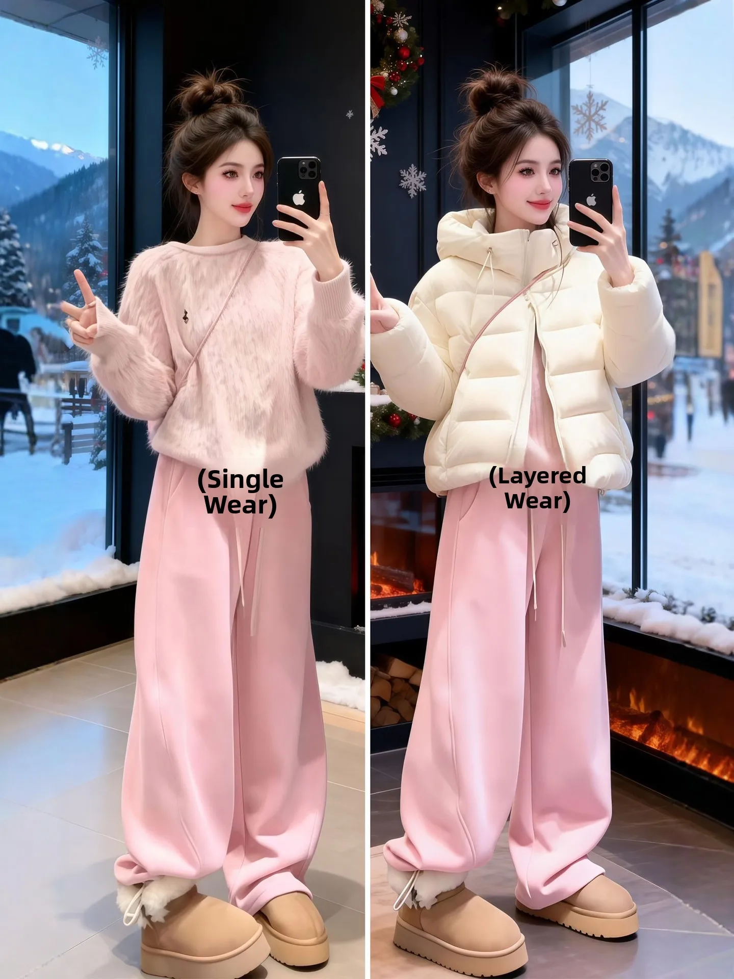 

Winter Faion plus Size Women's Cotton Jaet Sweater Pants Set Casual High Waist Long Sve Zipper Closure Warm Polyester