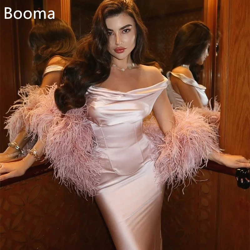 

Booma Elegant Mermaid Evening Dresses Satin Formal Party Gowns for Women Shawl-less Off The Shoulder Prom Gown Customize
