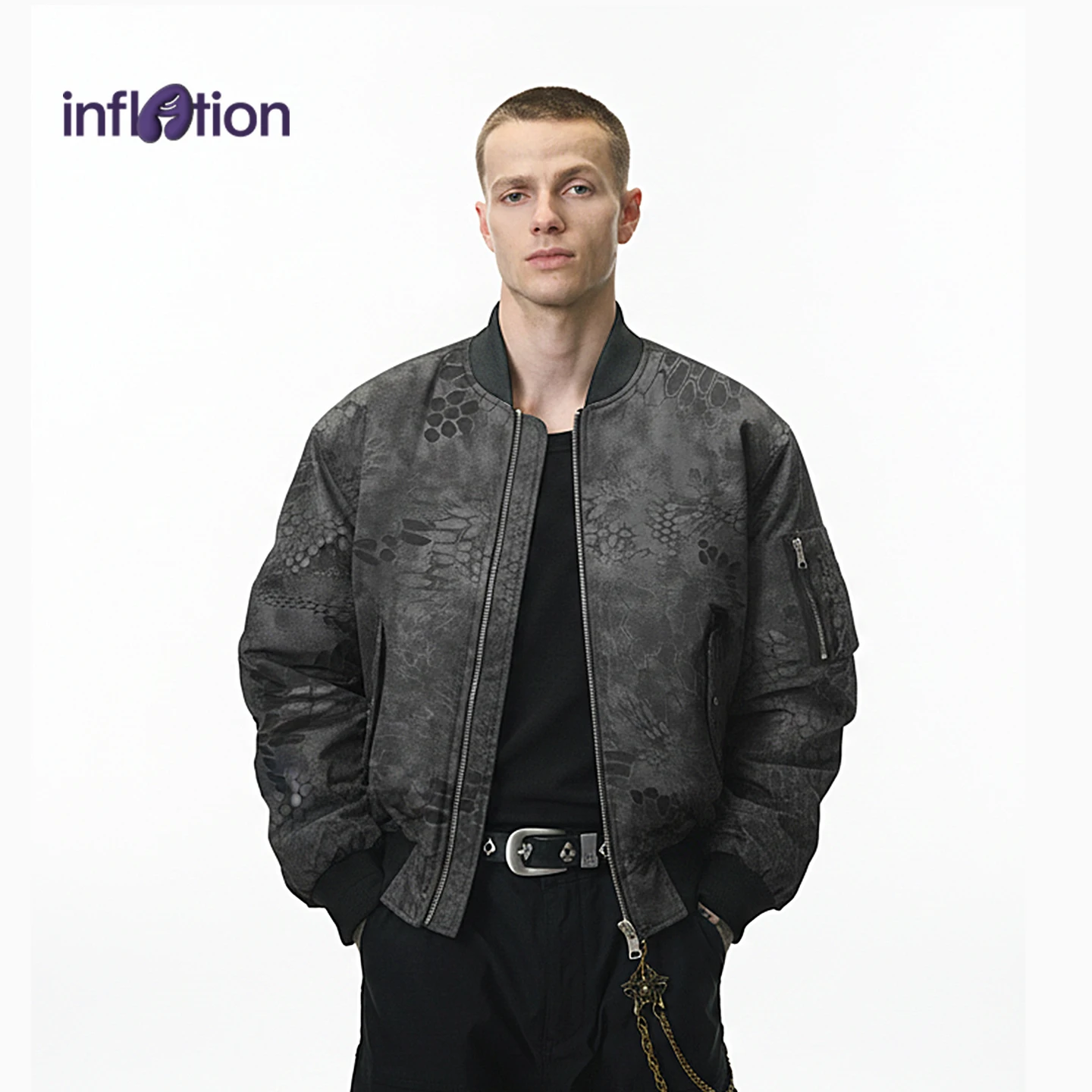 

INFLATION Men’s Winter Camouflage Stand Collar Padded Jacket Streetwear Snake Scale Windproof Warm Coat