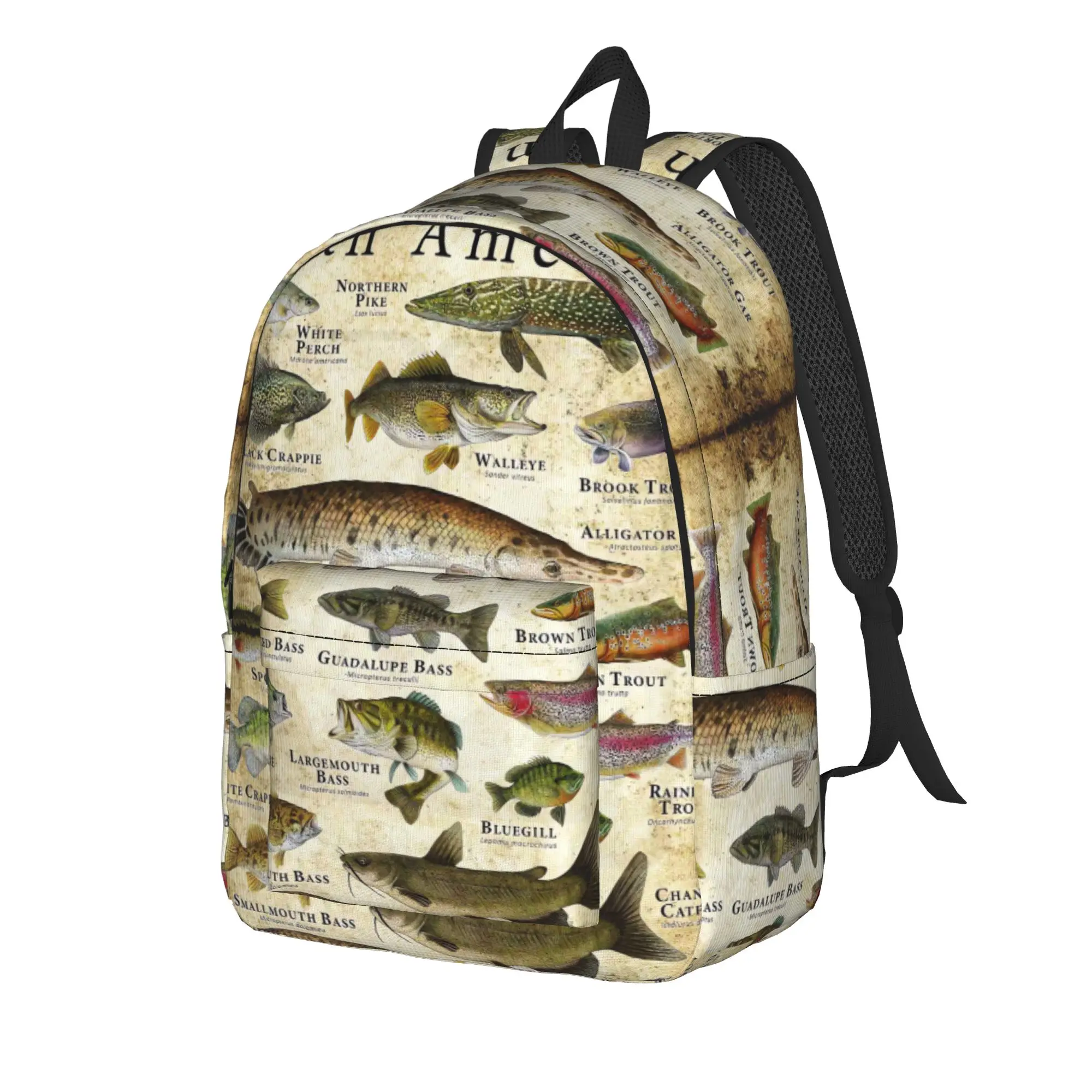 Fish Alphabet Educational Freshwater Species Fishing Backpack Backpacks Unisex Novelty School Bags Design Lightweight Rucksack