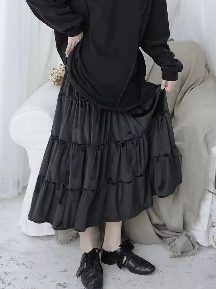 Ladies' Skirt Summer New Classic Dark Velvet Pleated Layer Design Fashion Trend Casual Loose Large Size Skirt