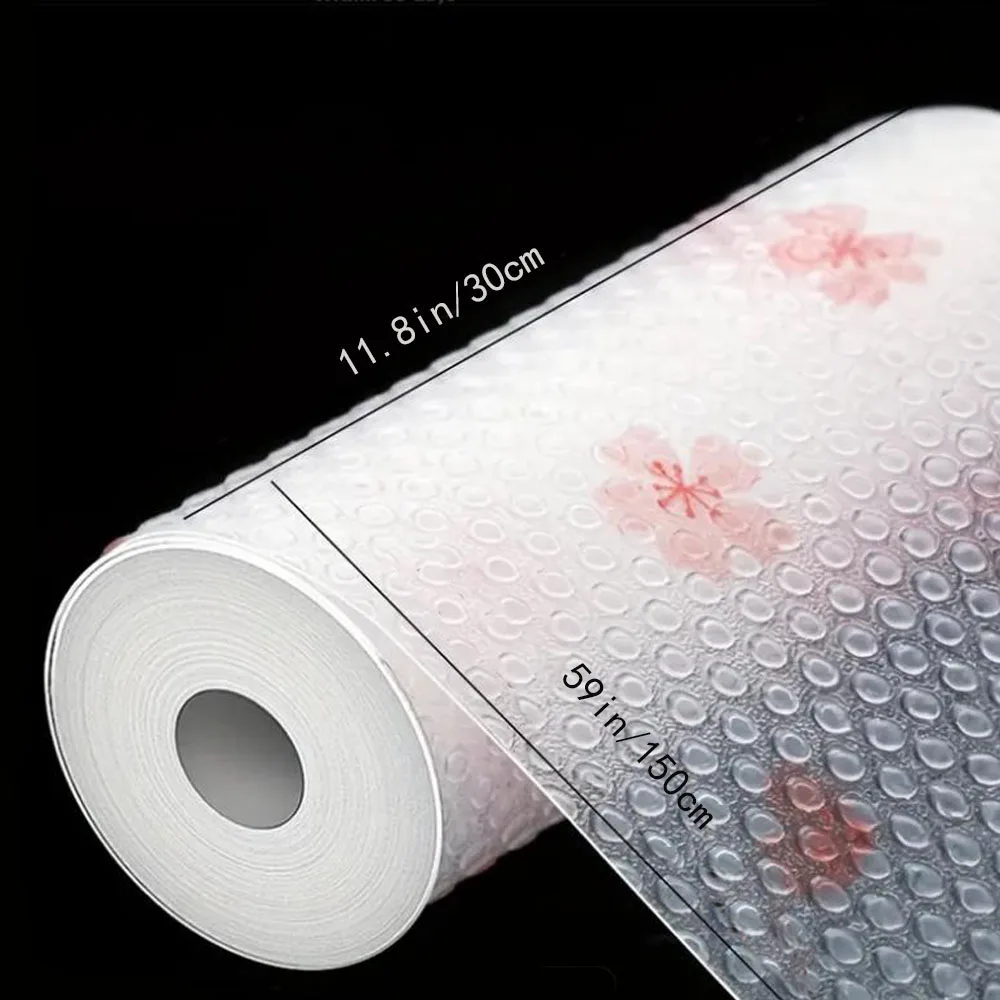 1-roll Cherry Pattern Rack Liner Kitchen Cabinet Cabinet Mat EVA Waterproof Refrigerator Mat Place Mat Non-adhesive Drawer Liner