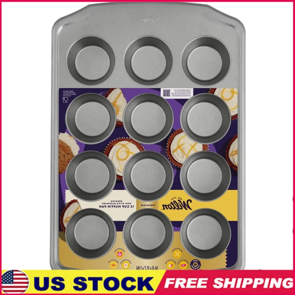 

Premium Non-Stick Muffin Pan 12-Cup Baking Tin Carbon Steel Oven Safe Dishwasher Safe Scratch Resistant 16.8 x 11.2 Inch