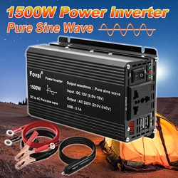 Pure Sine Wave 1500W 2200W DC 12V TO 220V Rate Power Peak Car Plug Inverter Adapter Power Converter with 3.1A Dual USB Charging