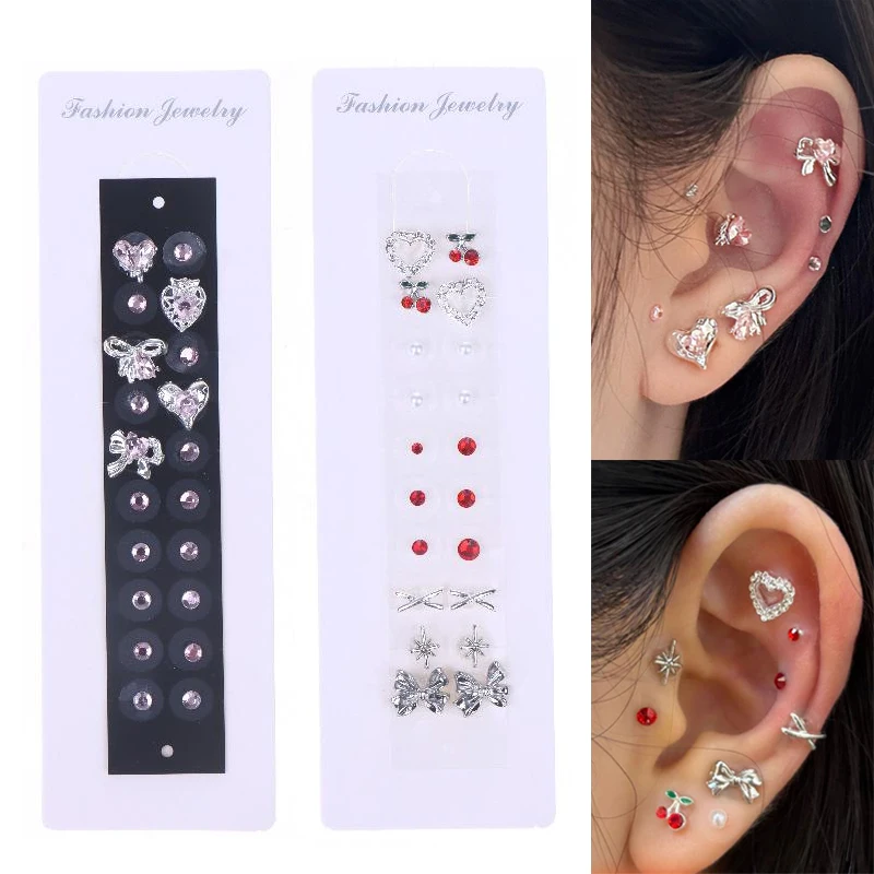 20pcs/Sheet Fashion Heart Bow Rhinestone Ear Point Stickers Ear Pressure Stick Acupuncture Auricular Ear Stickers Massage
