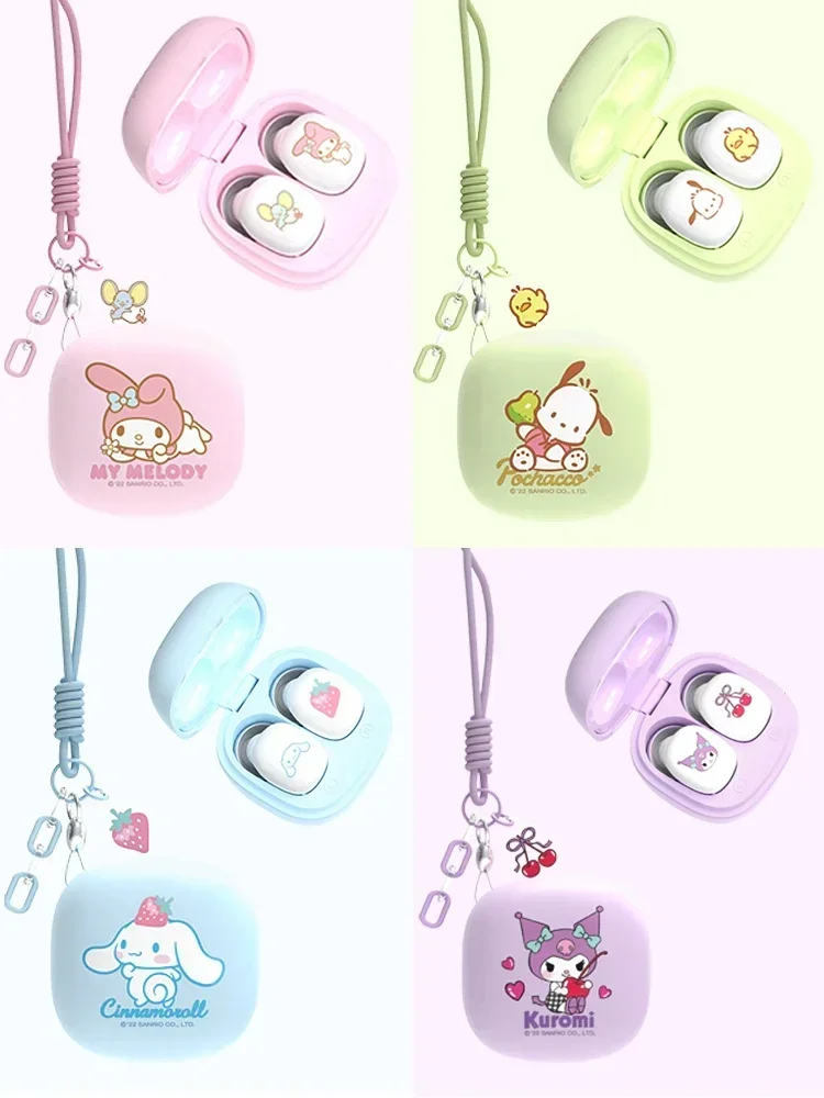 Hello Kitty Bluetooth Earphones Sanrio Kuromi Cute Wireless Headset My Melody Cinnamoroll Sport Noise Reduction Headphones