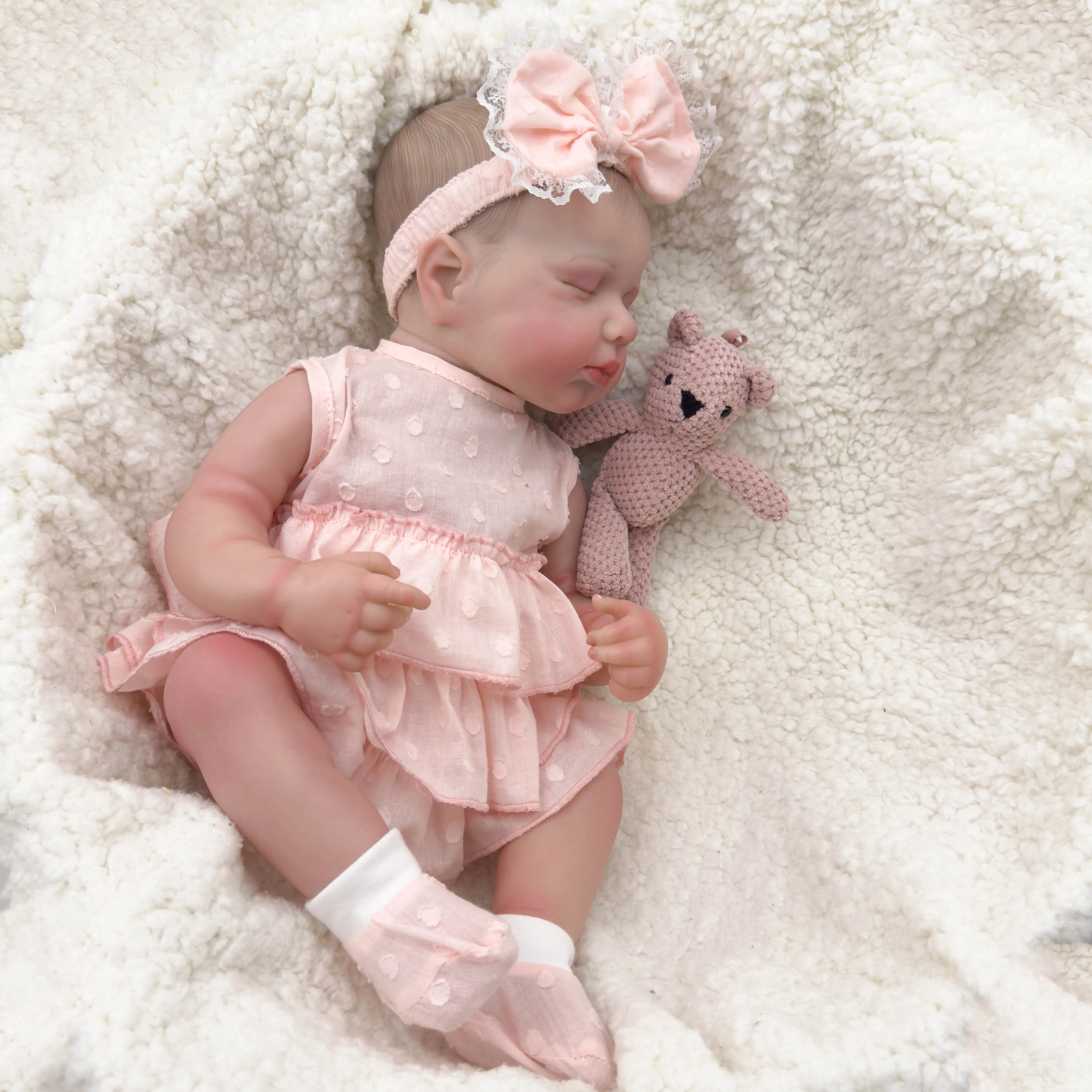 NPK 49CM Full Body Loulou Newborn Baby Doll Reborn Soft Flexible vinyl 3D Skin Tone Hand Painted with Visible Veins