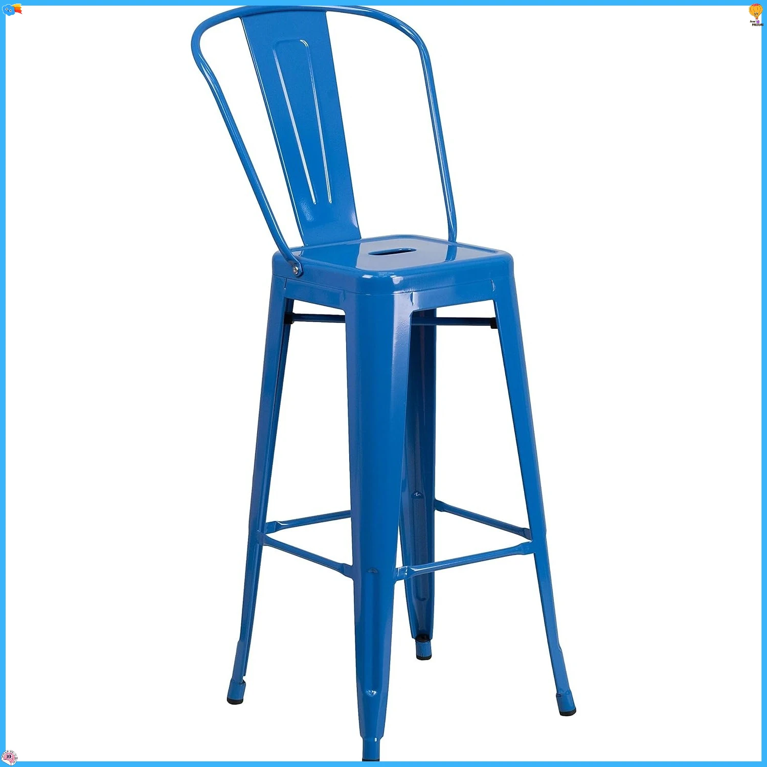مقعد بار معدني أزرق متين مقاس 30 بوصة، مقعد تجاري داخلي وخارجي مع ظهر قابل للإزالة للمقهى وجزيرة المطبخ والمطعم.