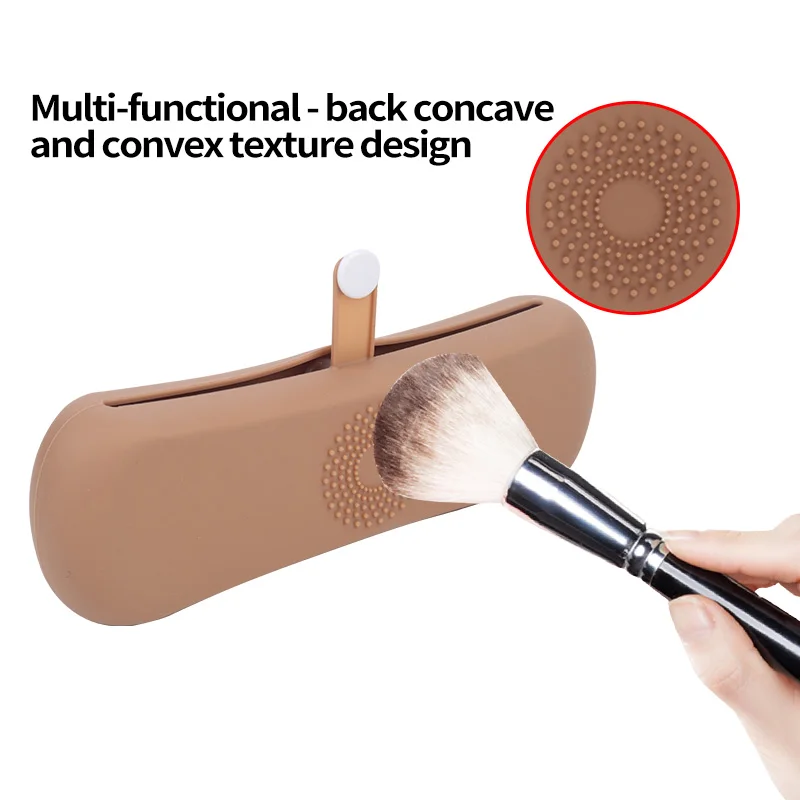 Makeup Brush Storage Bag With Button Silicone Portable Multifunctional Dustproof For Travel