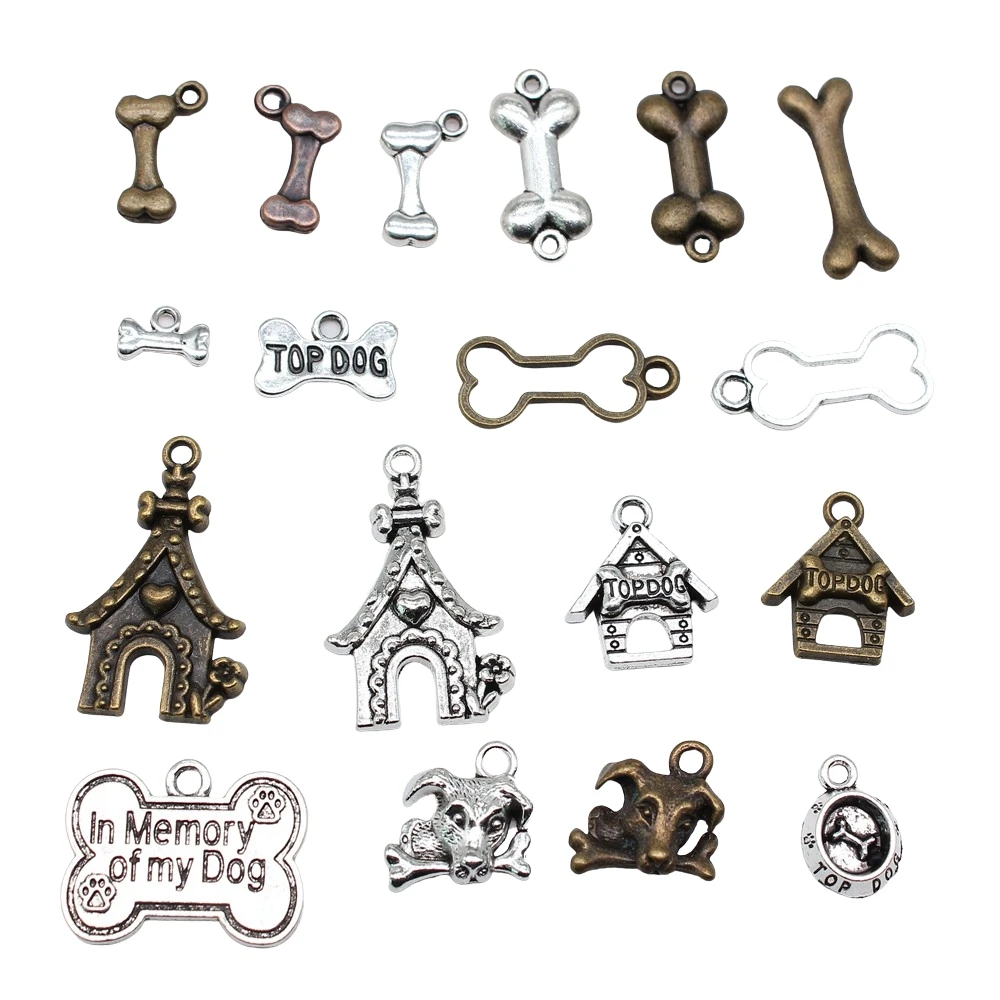 20 Stück Charms Knochen Hundehaus Charms Anhänger Herstellung DIY handgemachte tibetische Bronze Silber Farbe Schmuck