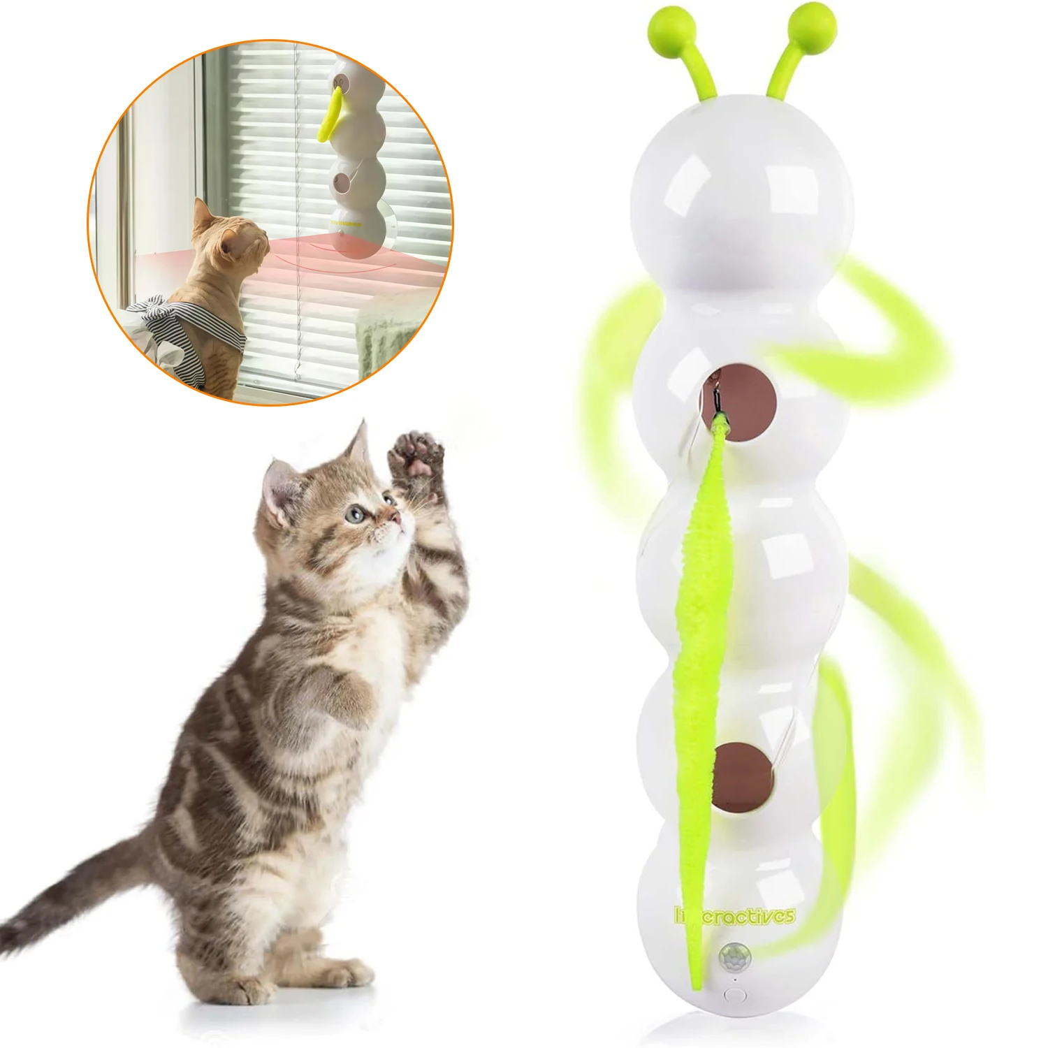 

Interactive Cat Toy Intelligent Motion Activated Wack A Worm Post Toy With Tail Automatic Emerging from The Hole Teasing Cat Toy