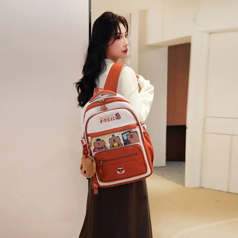 

Trendy Cartoon Capybara Backpack Cute Large Capacity School Bag with Pendant Casual Style Casual Shoulder Bag School