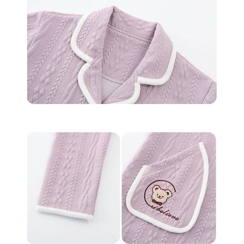 2024 New Sleepwear Women's Autumn Winter Thick Loungewear Pure Cotton Interlayer Air Cotton Sleepwear V-neck Warm Homewear Set