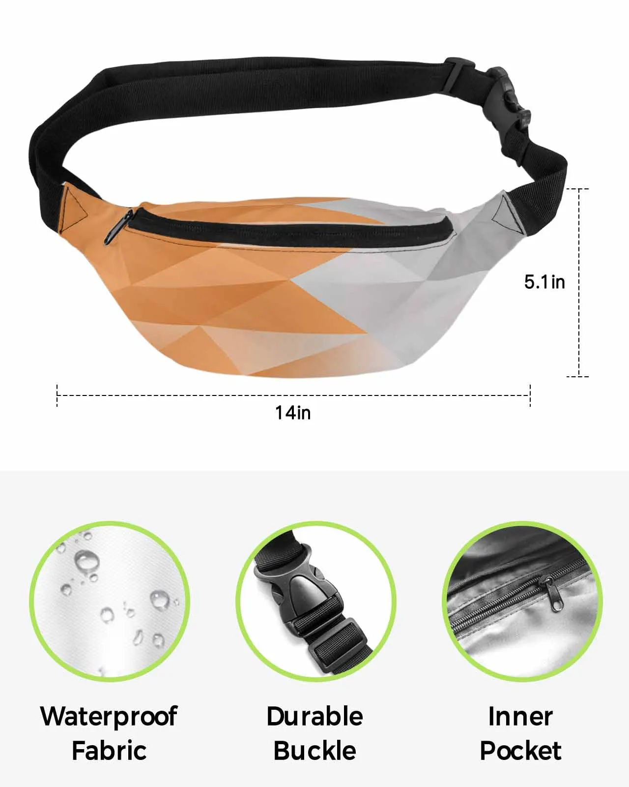 Abstract Gradient Orange Gray Triangle Phone Belt Bag Wallet Pouch Waterproof Banana Hip Bags Waist Bag Fanny Pack for Women Men