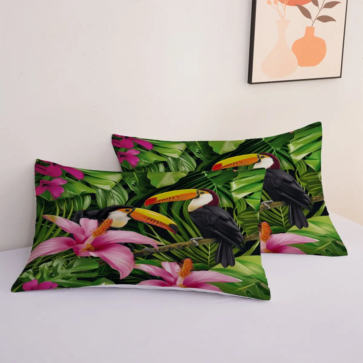 Red bellies and Toucans  Down duvet cover large size  Tropical birds  Room decoration bedding set